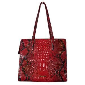 Brahmin Tia Red Flare Melbourne Tote Crocodile Double Adjustable Strap Work Bag